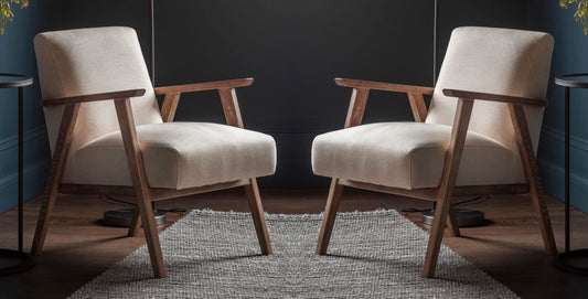 LSFH Unique Design True Innovations Odsey Accent Chair Armchair with Solid Sagwan Wooden Frame Single Sofa Chair for Small Apartments, Living Room or Bedroom (Set of 2 Chairs, Beige)
