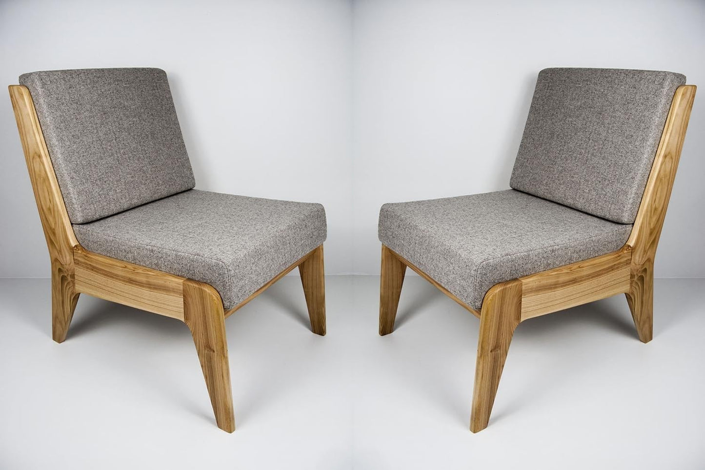 LSFH Unique Design Fabric Upholstered Merisiez Accent Chair with Solid Sagwan Wooden Frame Single Sofa Chair for Small Apartments, Living Room or Bedroom (Set of 2 Chairs, Grey)