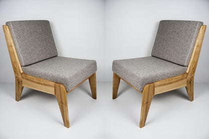 LSFH Unique Design Fabric Upholstered Merisiez Accent Chair with Solid Sagwan Wooden Frame Single Sofa Chair for Small Apartments, Living Room or Bedroom (Set of 2 Chairs, Grey)