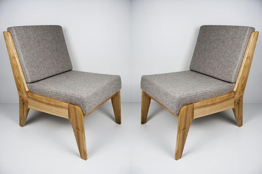LSFH Unique Design Fabric Upholstered Merisiez Accent Chair with Solid Sagwan Wooden Frame Single Sofa Chair for Small Apartments, Living Room or Bedroom (Set of 2 Chairs, Grey)