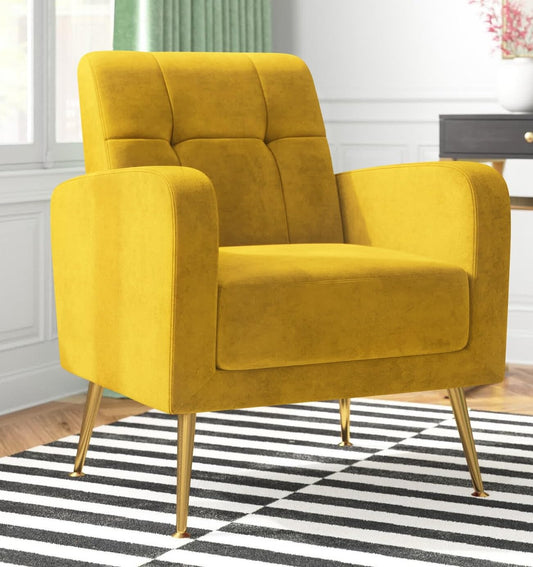 LSFH Unique Design True Innovations Florianaz Accent Chair, Armchair with Solid Sagwan Wooden Frame Single Sofa Chair for Small Apartments, Living Room or Bedroom (1 Chair, Yellow)