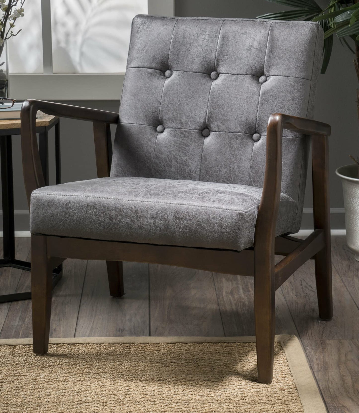 LSFH Unique Design True Innovations Marcola Button Tufted Accent Chair Armchair with Solid sagwan Wooden Legs Single Sofa Chair for Small Apartments, Living Room or Bedroom (Set of 2 Chairs, Grey)