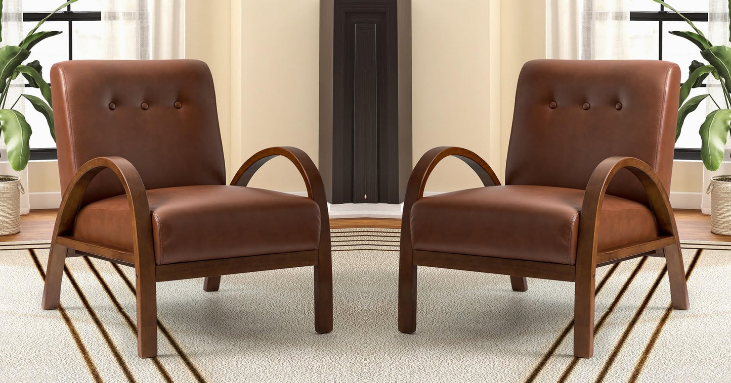 LSFH Unique Design True Innovations Vegaz Accent Chair, Ottoman Armchair with Solid Sagwan Wooden Frame Single Sofa Chair for Small Apartments, Living Room or Bedroom (Set of 2 Chairs, Dark Brown)