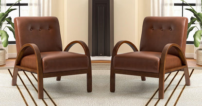LSFH Unique Design True Innovations Vegaz Accent Chair, Ottoman Armchair with Solid Sagwan Wooden Frame Single Sofa Chair for Small Apartments, Living Room or Bedroom (Set of 2 Chairs, Dark Brown)