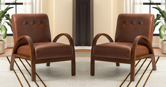 LSFH Unique Design True Innovations Vegaz Accent Chair, Ottoman Armchair with Solid Sagwan Wooden Frame Single Sofa Chair for Small Apartments, Living Room or Bedroom (Set of 2 Chairs, Dark Brown)
