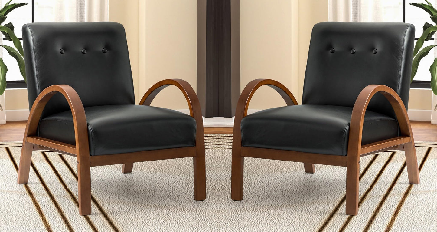 LSFH Unique Design True Innovations Vegaz Accent Chair, Ottoman Armchair with Solid Sagwan Wooden Frame Single Sofa Chair for Small Apartments, Living Room or Bedroom (Set of 2 Chairs, Black)