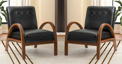 LSFH Unique Design True Innovations Vegaz Accent Chair, Ottoman Armchair with Solid Sagwan Wooden Frame Single Sofa Chair for Small Apartments, Living Room or Bedroom (Set of 2 Chairs, Black)