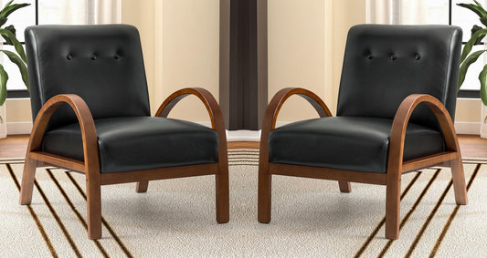 LSFH Unique Design True Innovations Vegaz Accent Chair, Ottoman Armchair with Solid Sagwan Wooden Frame Single Sofa Chair for Small Apartments, Living Room or Bedroom (Set of 2 Chairs, Black)
