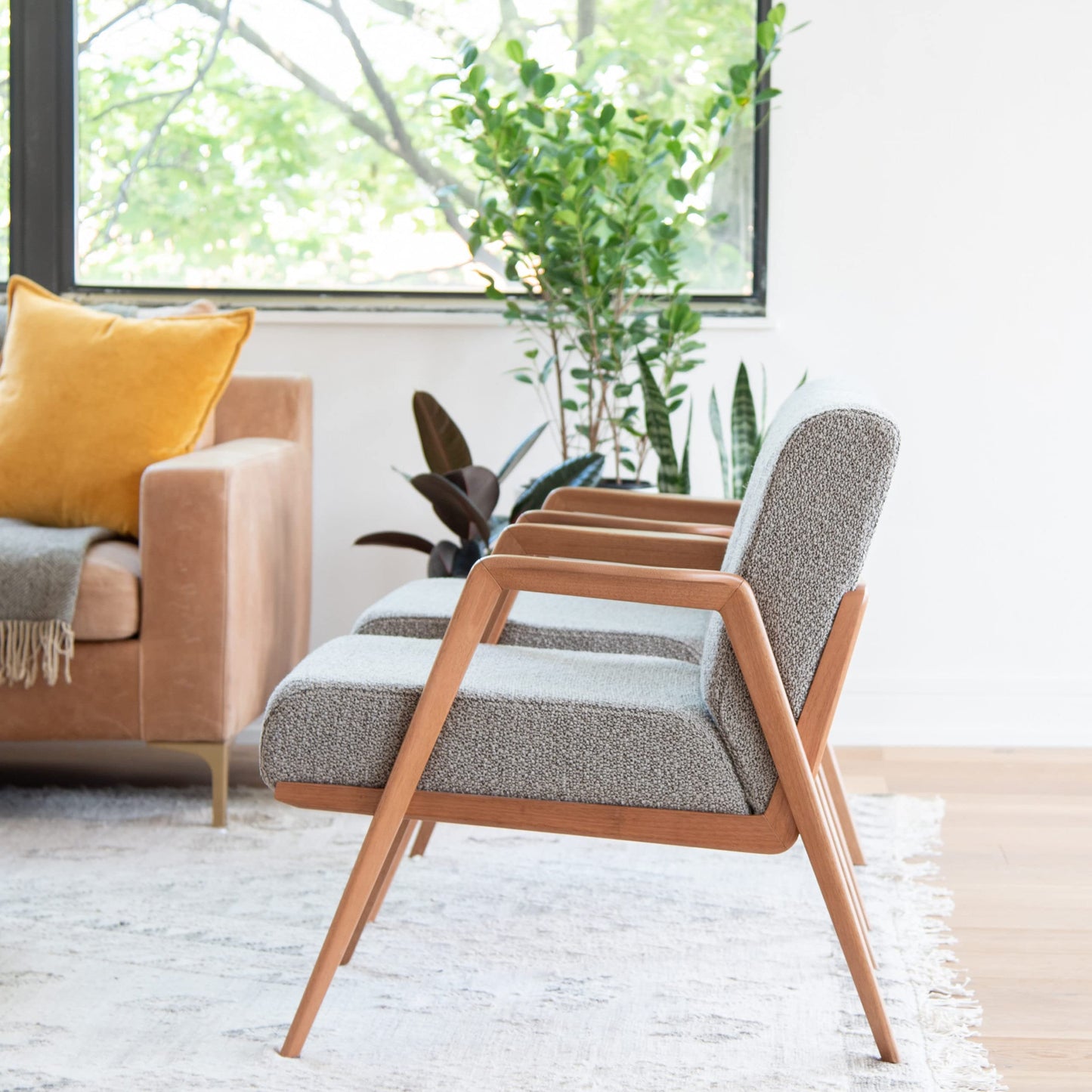 LSFH Unique Design True Innovations Maluz Accent Chair Armchair with Solid Sagwan Wooden Frame Single Sofa Chair for Small Apartments, Living Room or Bedroom (Set of 2 Chairs, Grey)