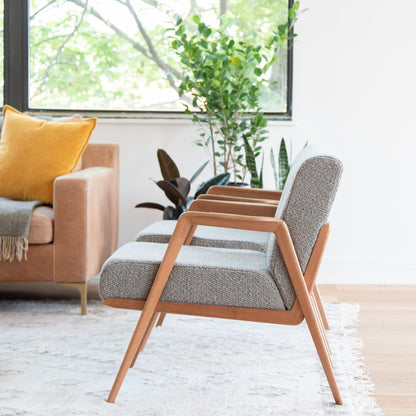 LSFH Unique Design True Innovations Maluz Accent Chair Armchair with Solid Sagwan Wooden Frame Single Sofa Chair for Small Apartments, Living Room or Bedroom (Set of 2 Chairs, Grey)