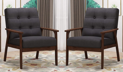 LSFH Unique Design True Innovations Waffle Stitch Tufted Accent Chair Armchair with Solid sagwan Wooden Frame Single Sofa Chair for Small Apartments, Living Room or Bedroom (Set of 2 Chairs, Grey)