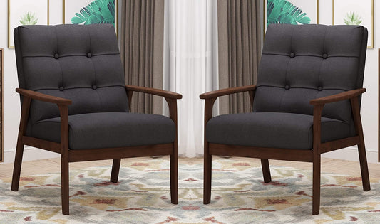 LSFH Unique Design True Innovations Waffle Stitch Tufted Accent Chair Armchair with Solid sagwan Wooden Frame Single Sofa Chair for Small Apartments, Living Room or Bedroom (Set of 2 Chairs, Grey)