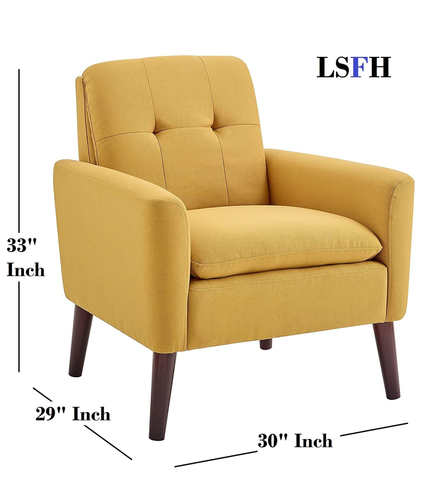 LSFH Unique Design True Innovations Button Tufted Fabric Accent Chair Armchair with Solid Sagwan Wooden Frame Single Sofa Chair for Small Apartments, Living Room or Bedroom (1 Chair, Yellow)