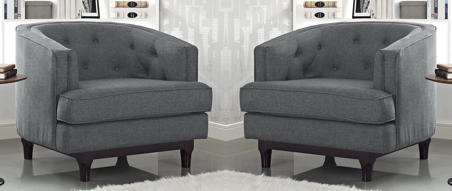 LSFH Unique Design True Innovations Coast Tufted Accent Chair Armchair with Solid Sagwan Wooden Legs Single Sofa Chair for Small Apartments, Living Room or Bedroom (Set of 2 Chairs, Grey)