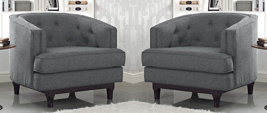 LSFH Unique Design True Innovations Coast Tufted Accent Chair Armchair with Solid Sagwan Wooden Legs Single Sofa Chair for Small Apartments, Living Room or Bedroom (Set of 2 Chairs, Grey)