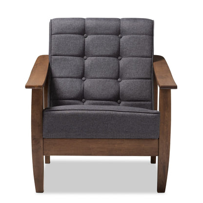 LSFH Unique Design Brook Button Tufted Fabric Accent Chair Armchair with Solid Sagwan Wooden Frame Single Sofa Chair for Small Apartments, Living Room or Bedroom (Set of 2 Chairs, Grey)