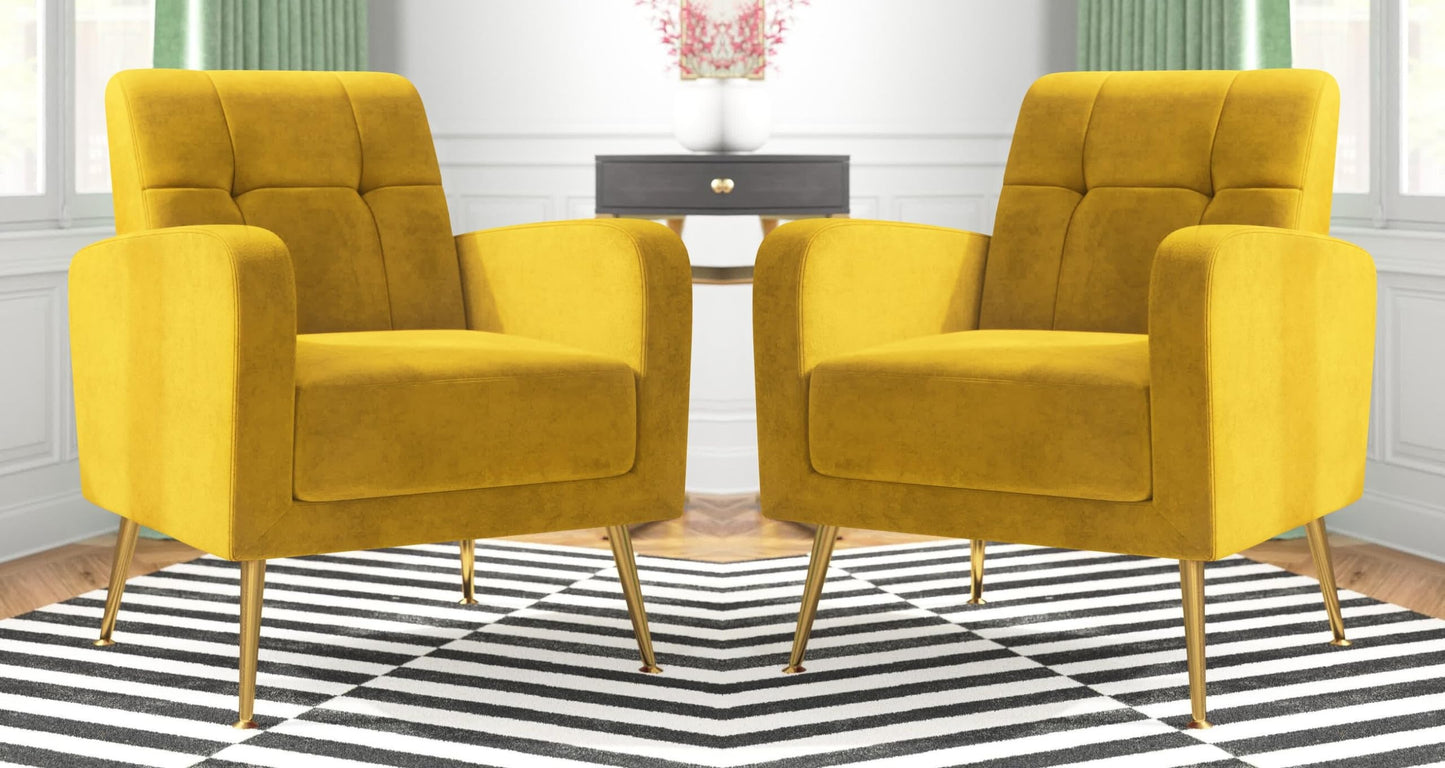 LSFH Unique Design True Innovations Florianaz Accent Chair, Armchair with Solid Sagwan Wooden Frame Single Sofa Chair for Small Apartments, Living Room or Bedroom (Set of 2 Chairs, Yellow)