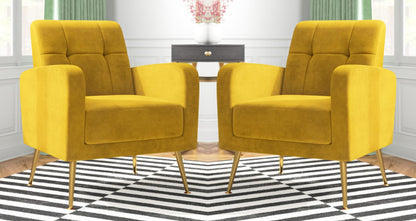 LSFH Unique Design True Innovations Florianaz Accent Chair, Armchair with Solid Sagwan Wooden Frame Single Sofa Chair for Small Apartments, Living Room or Bedroom (Set of 2 Chairs, Yellow)