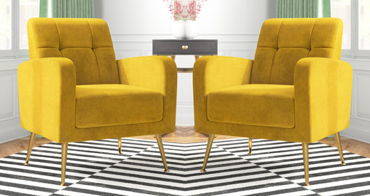 LSFH Unique Design True Innovations Florianaz Accent Chair, Armchair with Solid Sagwan Wooden Frame Single Sofa Chair for Small Apartments, Living Room or Bedroom (Set of 2 Chairs, Yellow)