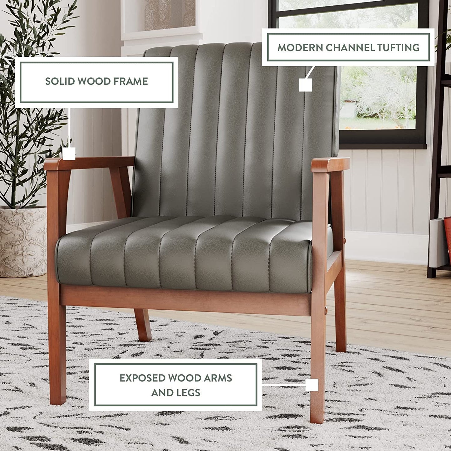 LSFH Unique Design True Innovations Channel Tufted Accent Chair Armchair with Solid sagwan Wooden Frame Single Sofa Chair for Small Apartments, Living Room or Bedroom (Set of 2 Chairs, Grey)