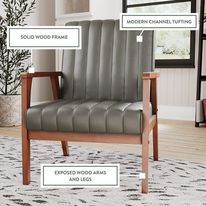 LSFH Unique Design True Innovations Channel Tufted Accent Chair Armchair with Solid sagwan Wooden Frame Single Sofa Chair for Small Apartments, Living Room or Bedroom (1 Chair, Grey)