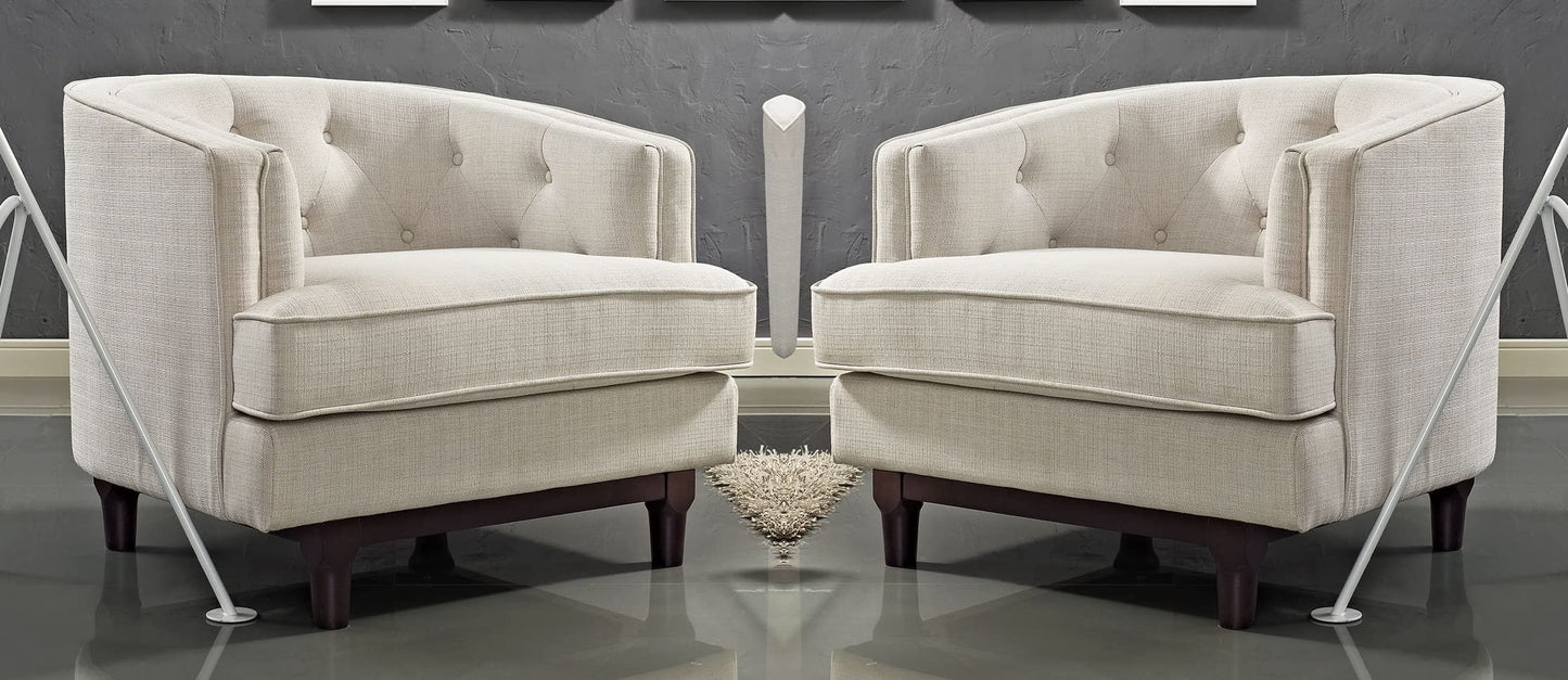 LSFH Unique Design True Innovations Coast Tufted Accent Chair Armchair with Solid Sagwan Wooden Legs Single Sofa Chair for Small Apartments, Living Room or Bedroom (Set of 2 Chairs, Beige)