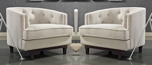 LSFH Unique Design True Innovations Coast Tufted Accent Chair Armchair with Solid Sagwan Wooden Legs Single Sofa Chair for Small Apartments, Living Room or Bedroom (Set of 2 Chairs, Beige)