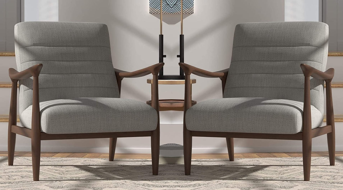 LSFH Unique Design Modern Channel Tufted Accent Chair Armchair with Solid Sagwan Wooden Frame Single Sofa Chair for Small Apartments, Living Room or Bedroom (Set of 2 Chairs, Light Grey)