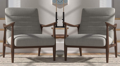 LSFH Unique Design Modern Channel Tufted Accent Chair Armchair with Solid Sagwan Wooden Frame Single Sofa Chair for Small Apartments, Living Room or Bedroom (Set of 2 Chairs, Light Grey)