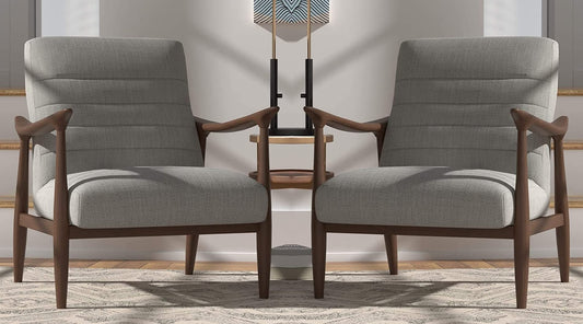 LSFH Unique Design Modern Channel Tufted Accent Chair Armchair with Solid Sagwan Wooden Frame Single Sofa Chair for Small Apartments, Living Room or Bedroom (Set of 2 Chairs, Light Grey)
