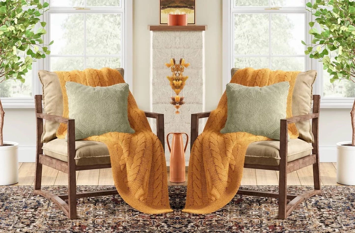 LSFH Unique Design Higginz Sling Lounge Chair, Accent Chair Armchair with Solid Sagwan Wooden Frame Single Sofa Chair for Small Apartments, Living Room or Bedroom (Set of 2 Chairs, Beige)