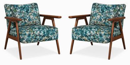 LSFH Unique Design True Innovations Grcia Hendricks Accent Chair Armchair with Solid Sagwan Wooden Frame Single Sofa Chair for Small Apartments, Living Room or Bedroom (2 Chairs, Blue Printed)