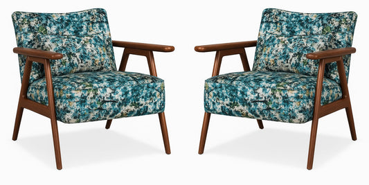 LSFH Unique Design True Innovations Grcia Hendricks Accent Chair Armchair with Solid Sagwan Wooden Frame Single Sofa Chair for Small Apartments, Living Room or Bedroom (2 Chairs, Blue Printed)