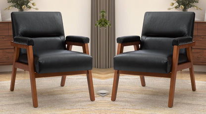 LSFH Unique Design True Innovations Mackenne Accent Chair, Ottoman Armchair with Solid Sagwan Wooden Frame Single Sofa Chair for Small Apartments, Living Room or Bedroom (Set of 2 Chairs, Black)