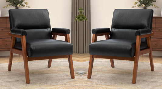 LSFH Unique Design True Innovations Mackenne Accent Chair, Ottoman Armchair with Solid Sagwan Wooden Frame Single Sofa Chair for Small Apartments, Living Room or Bedroom (Set of 2 Chairs, Black)