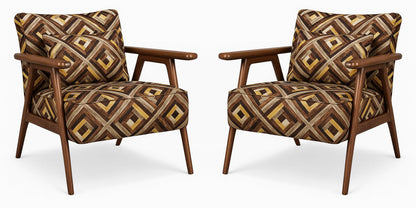 LSFH Unique Design True Innovations Grcia Hendricks Accent Chair Armchair with Solid Sagwan Wooden Frame Single Sofa Chair for Small Apartments, Living Room or Bedroom (2 Chairs, Squre Printed)