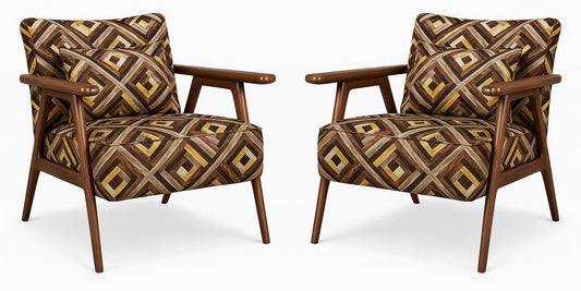 LSFH Unique Design True Innovations Grcia Hendricks Accent Chair Armchair with Solid Sagwan Wooden Frame Single Sofa Chair for Small Apartments, Living Room or Bedroom (2 Chairs, Squre Printed)