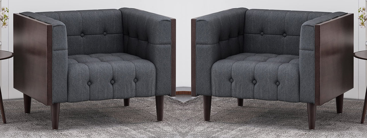 LSFH Unique Design True Innovations Larnan Tufted Accent Chair Armchair with Solid sagwan Wooden Frame Single Sofa Chair for Small Apartments, Living Room or Bedroom (Set of 2 Chairs, Grey)
