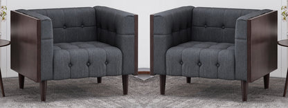 LSFH Unique Design True Innovations Larnan Tufted Accent Chair Armchair with Solid sagwan Wooden Frame Single Sofa Chair for Small Apartments, Living Room or Bedroom (Set of 2 Chairs, Grey)