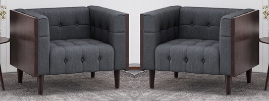 LSFH Unique Design True Innovations Larnan Tufted Accent Chair Armchair with Solid sagwan Wooden Frame Single Sofa Chair for Small Apartments, Living Room or Bedroom (Set of 2 Chairs, Grey)