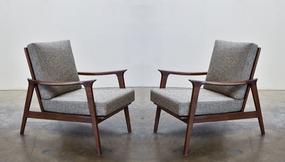 LSFH Unique Design True Innovations Charlotte Walnut Fabric Accent Chair Armchair with Solid Sagwan Wooden Frame Single Sofa Chair for Small Apartments, Living Room or Bedroom (Set of 2 Chairs, Grey)