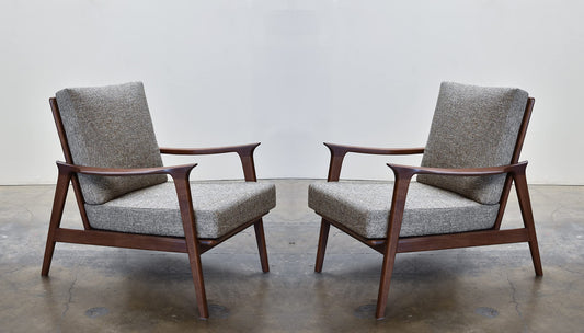 LSFH Unique Design True Innovations Charlotte Walnut Fabric Accent Chair Armchair with Solid Sagwan Wooden Frame Single Sofa Chair for Small Apartments, Living Room or Bedroom (Set of 2 Chairs, Grey)