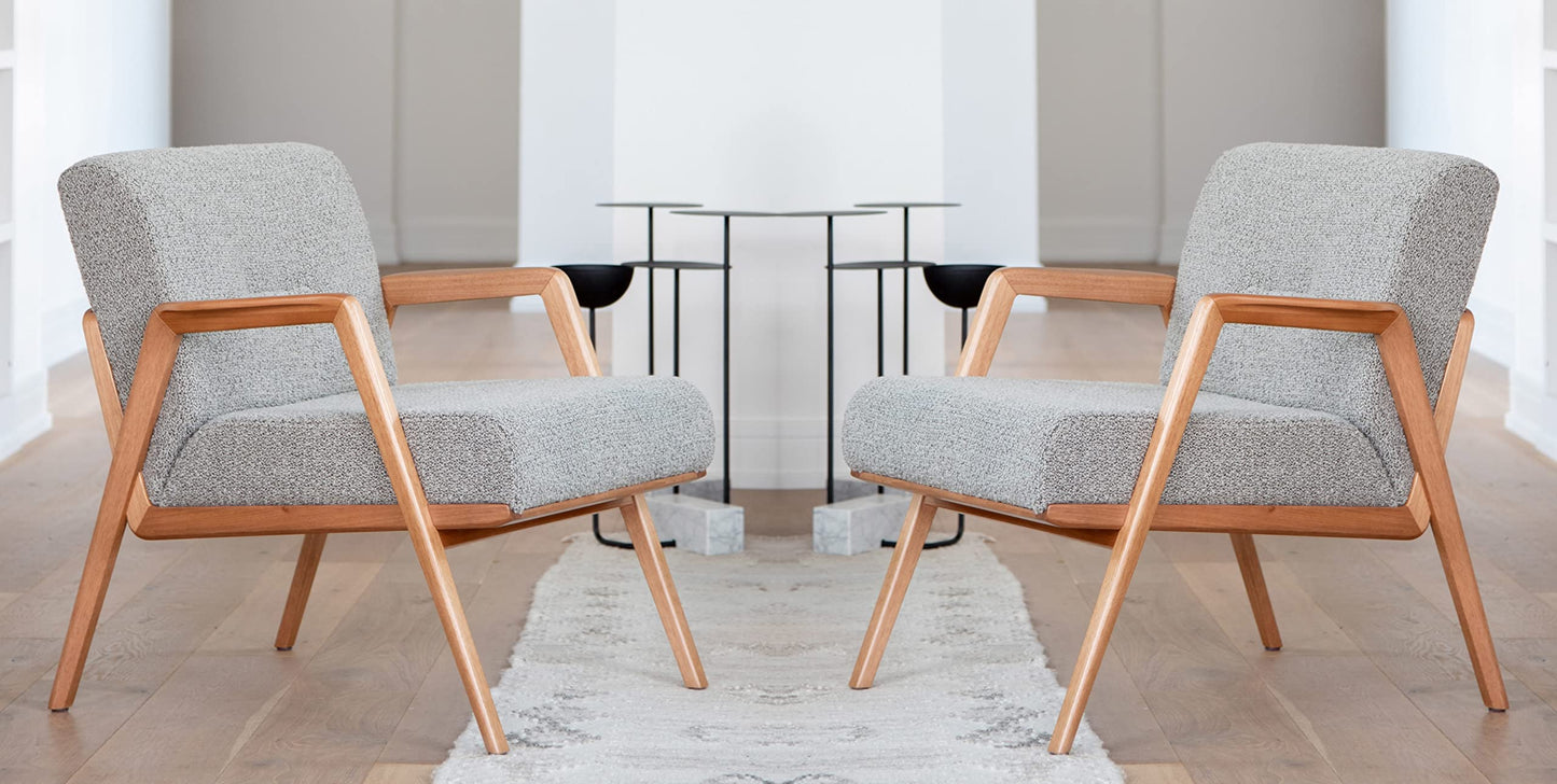 LSFH Unique Design True Innovations Maluz Accent Chair Armchair with Solid Sagwan Wooden Frame Single Sofa Chair for Small Apartments, Living Room or Bedroom (Set of 2 Chairs, Grey)