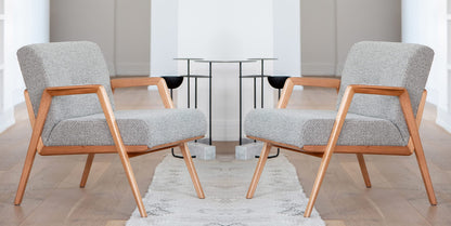 LSFH Unique Design True Innovations Maluz Accent Chair Armchair with Solid Sagwan Wooden Frame Single Sofa Chair for Small Apartments, Living Room or Bedroom (Set of 2 Chairs, Grey)