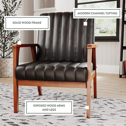 LSFH Unique Design True Innovations Channel Tufted Accent Chair Armchair with Solid sagwan Wooden Frame Single Sofa Chair for Small Apartments, Living Room or Bedroom (Set of 2 Chairs, Black)