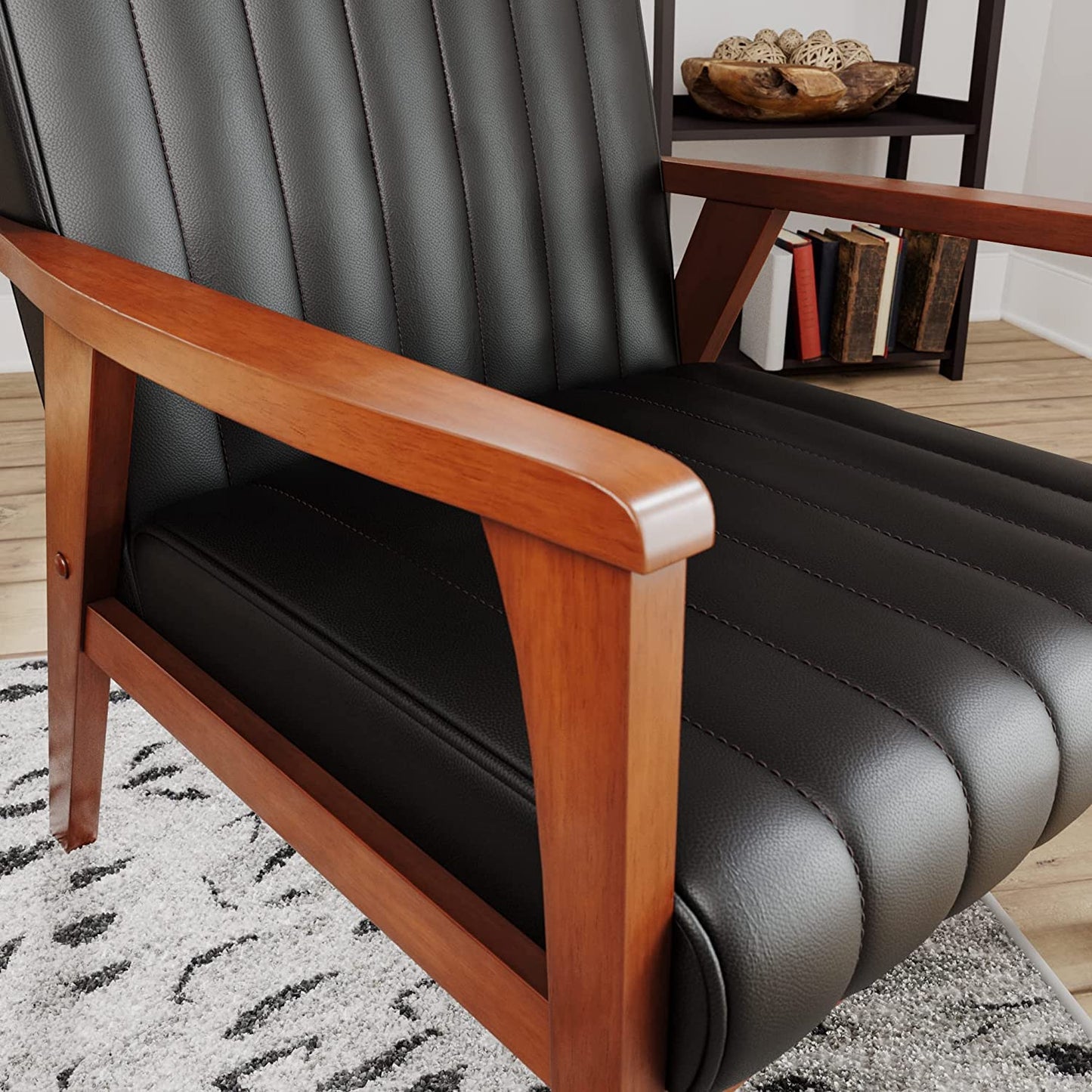 LSFH Unique Design True Innovations Channel Tufted Accent Chair Armchair with Solid sagwan Wooden Frame Single Sofa Chair for Small Apartments, Living Room or Bedroom (1 Chair, Black)