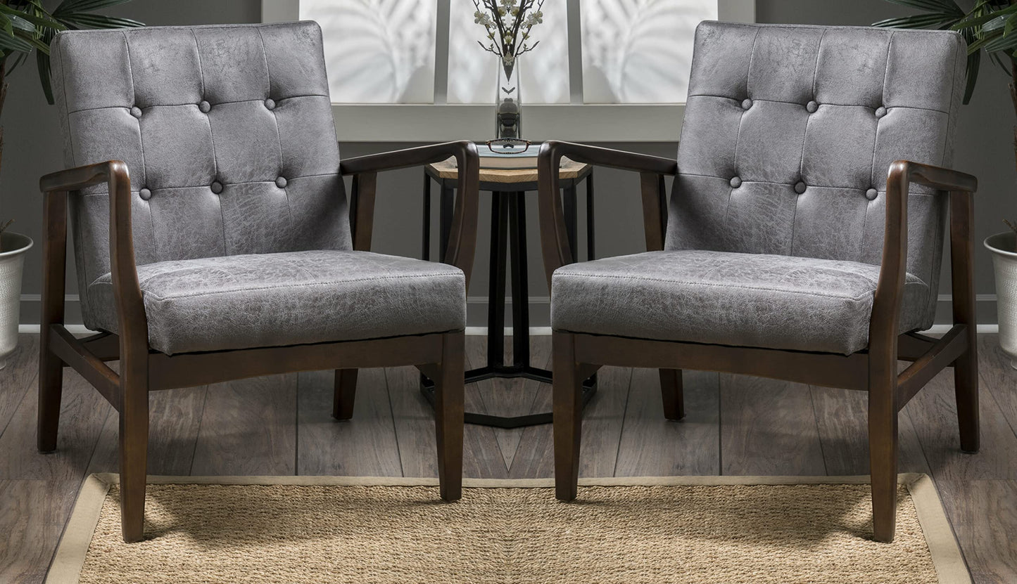 LSFH Unique Design True Innovations Marcola Button Tufted Accent Chair Armchair with Solid sagwan Wooden Legs Single Sofa Chair for Small Apartments, Living Room or Bedroom (Set of 2 Chairs, Grey)