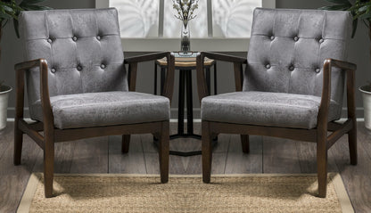 LSFH Unique Design True Innovations Marcola Button Tufted Accent Chair Armchair with Solid sagwan Wooden Legs Single Sofa Chair for Small Apartments, Living Room or Bedroom (Set of 2 Chairs, Grey)