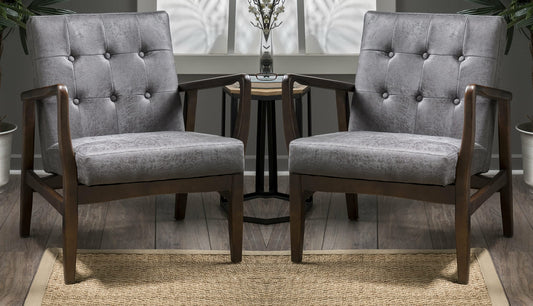 LSFH Unique Design True Innovations Marcola Button Tufted Accent Chair Armchair with Solid sagwan Wooden Legs Single Sofa Chair for Small Apartments, Living Room or Bedroom (Set of 2 Chairs, Grey)