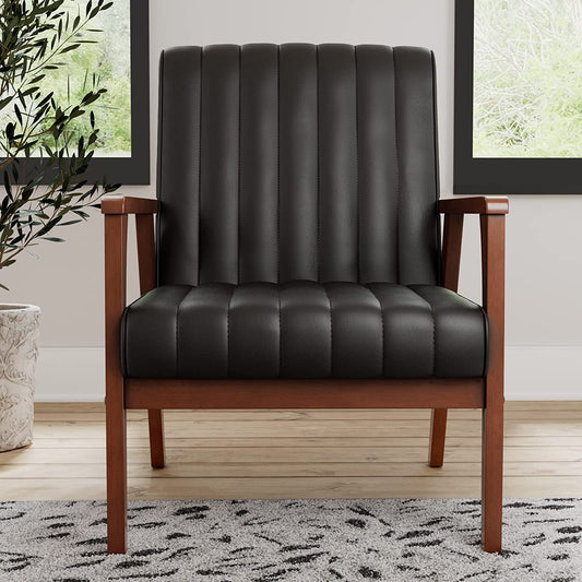 LSFH Unique Design True Innovations Channel Tufted Accent Chair Armchair with Solid sagwan Wooden Frame Single Sofa Chair for Small Apartments, Living Room or Bedroom (1 Chair, Black)